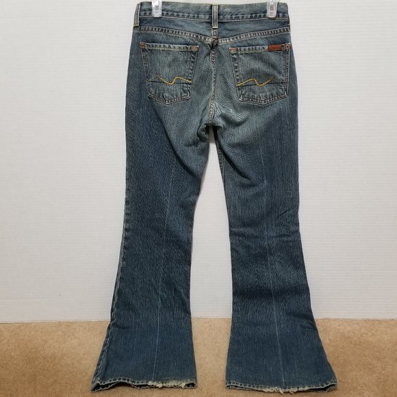 7FAM jeans 26 flare denim lightly distressed dirty aged wash U076004U-004U Y2K - Picture 2 of 16